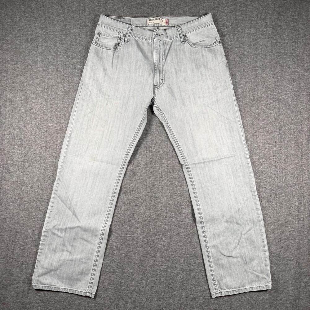 Levis 505 Jeans Mens 36x32 Light Gray Straight Fit Cotton Denim Pants Zip Fly
